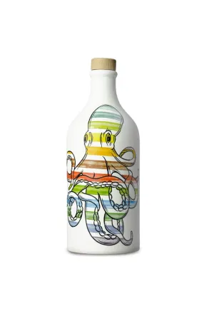 Antico Frantoio Muraglia, Premium Italian Extra Virgin Olive Oil, First Cold Press, Pop Art Collection, OCTOPUSES, Collectible Handmade Ceramic Bottle 17 Fl.oz (500 ml) evoo