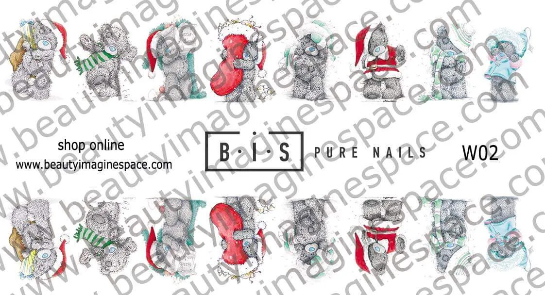 BIS Pure Nails  slider nail design sticker decal, WINTER TEDDY W02