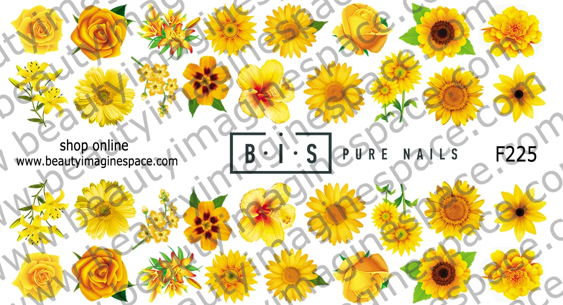 BIS Pure Nails  slider nail design sticker decal, YELLOW FLOWERS F225