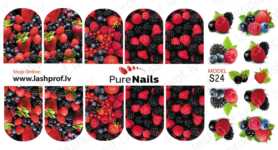 BIS Pure Nails water slider nail design sticker decal BERRIES, S24, S25 or S07