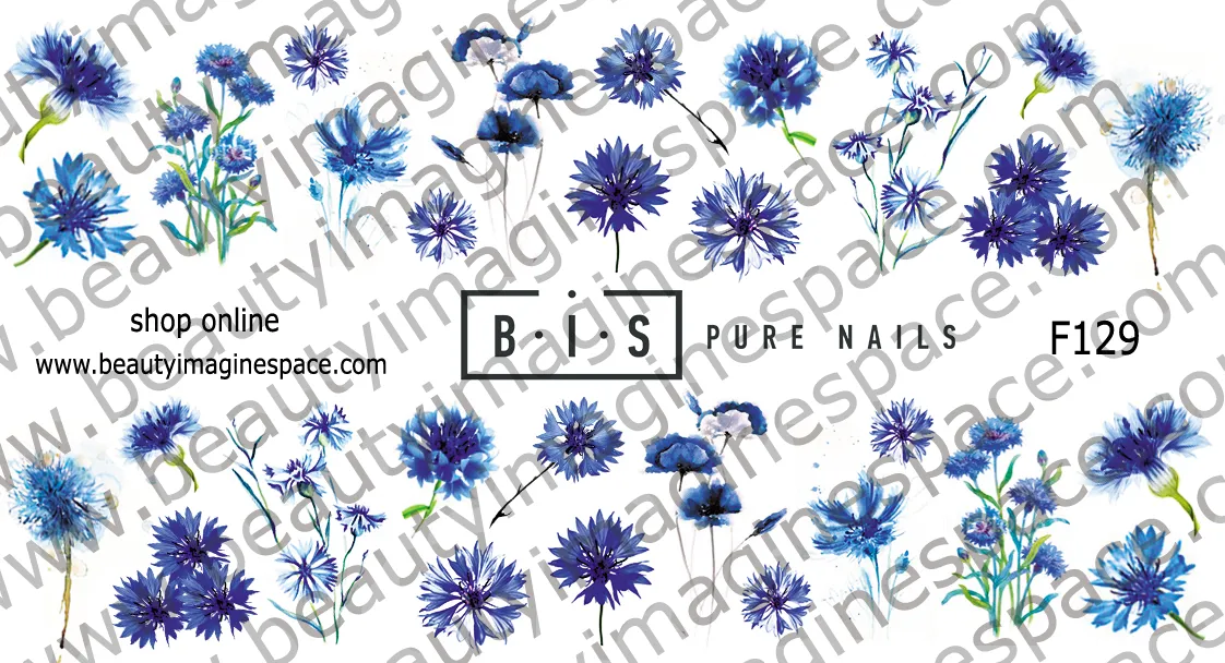 BIS Pure Nails water slider nail design sticker decal CORNFLOWERS, F129