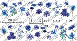BIS Pure Nails water slider nail design sticker decal CORNFLOWERS, F129