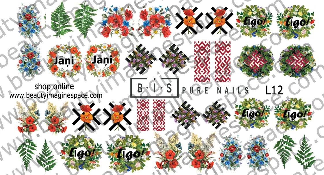 BIS Pure Nails water slider nail design sticker decal LĪGO, L12