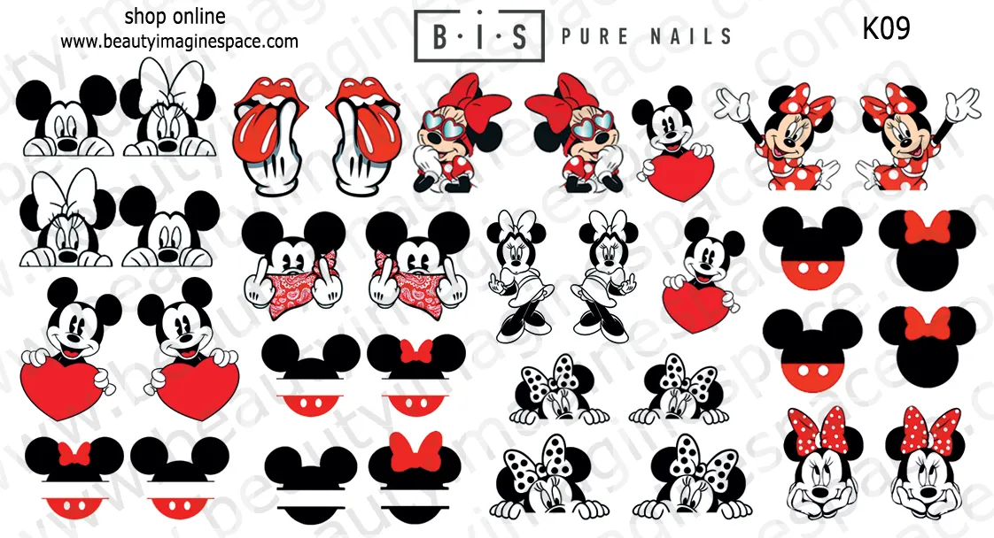 BIS Pure Nails water slider nail design sticker decal Mickey and Minnie, K09