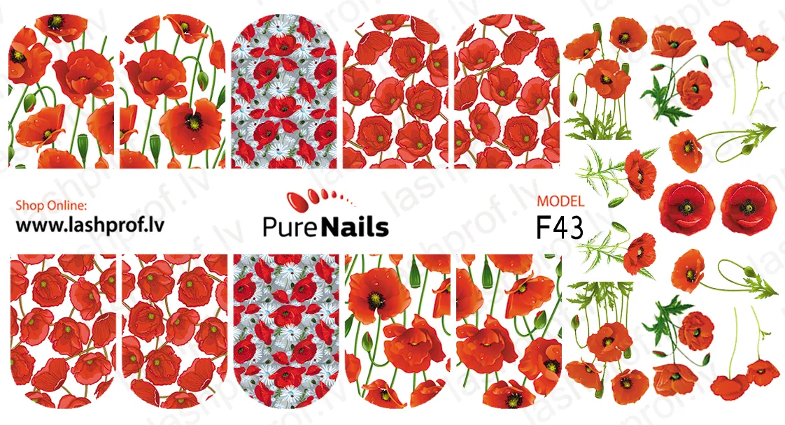 BIS Pure Nails water slider nail design sticker decal POPPY F166, F43 F145 or F118