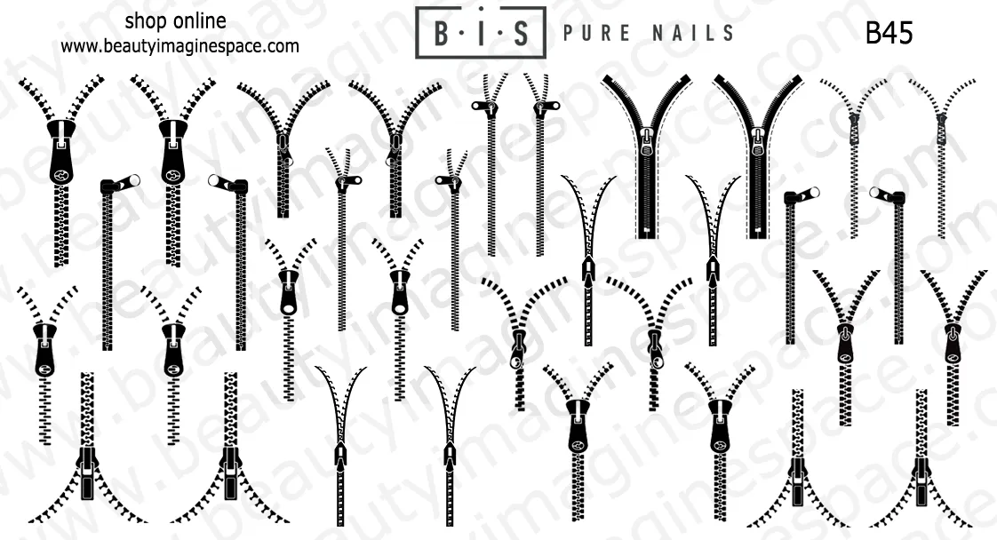 BIS Pure Nails water slider nail design sticker decal ZIPPERS, B45