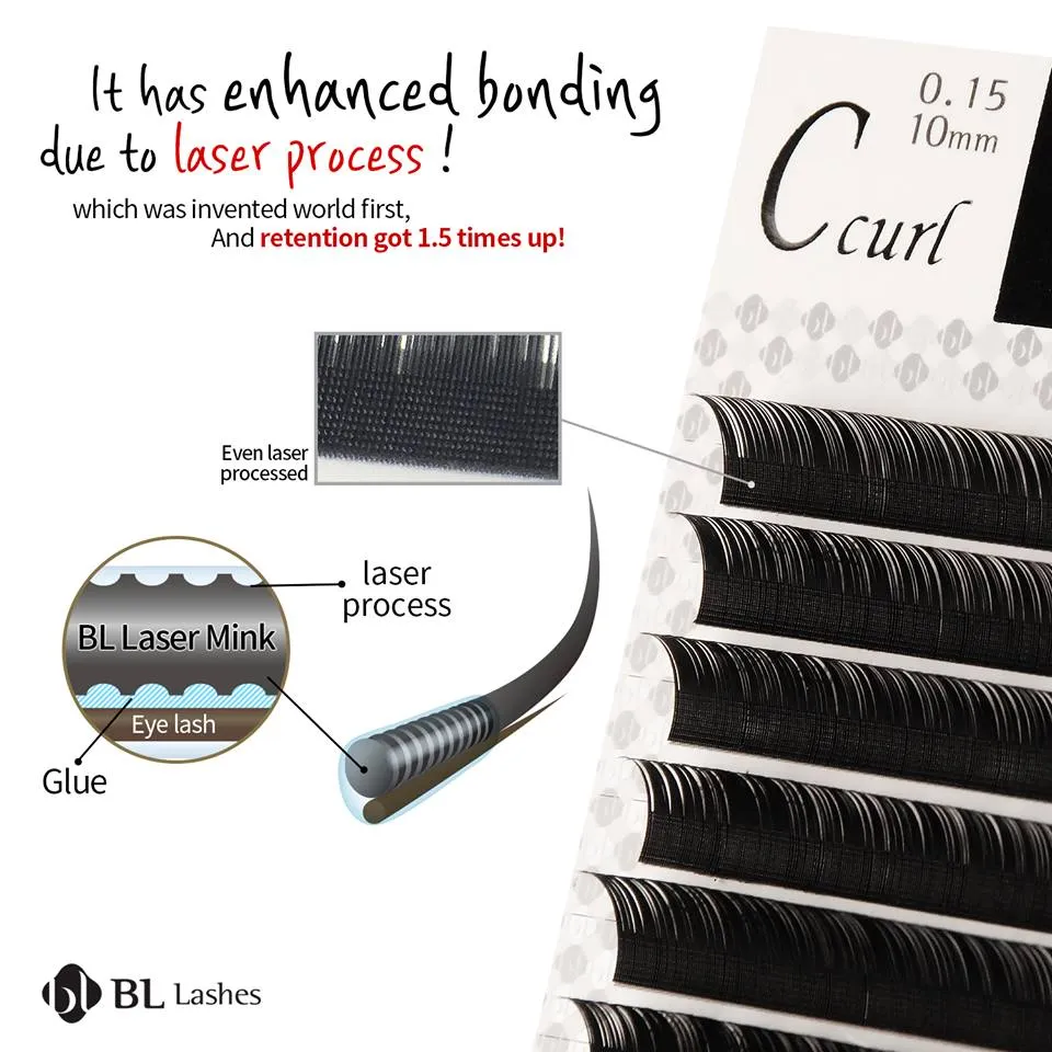 BL Lashes Laser Mink eyelash extensions C-0.12-MIX TRAY