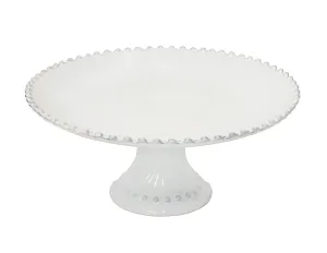 COSTA NOVA Pearl Collection Stoneware Ceramic Cake Stand Medium 11.25", White
