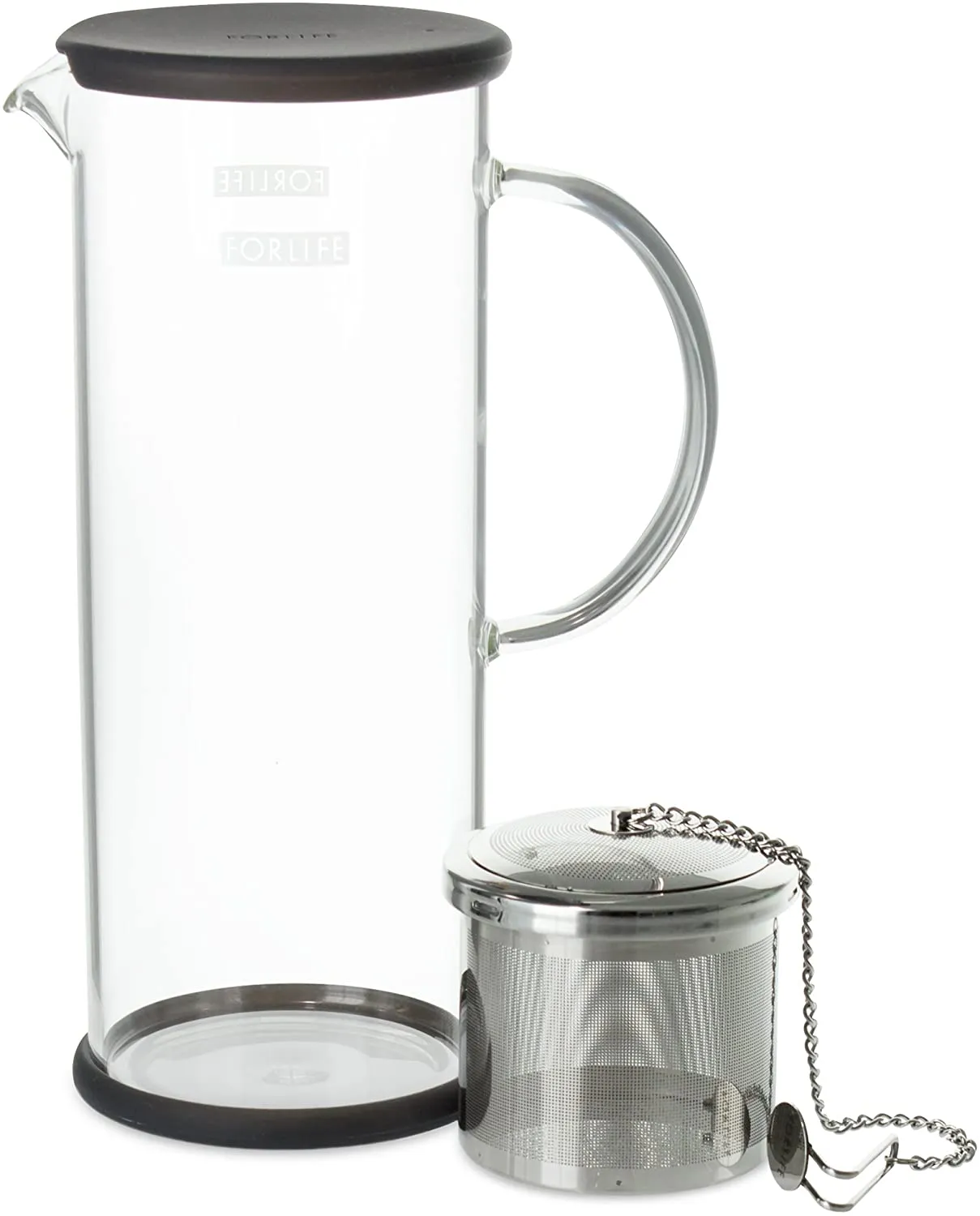 FORLIFE LUCENT Glass Iced Tea Jug with Capsule Infuser, 48-Ounce, Charcoal
