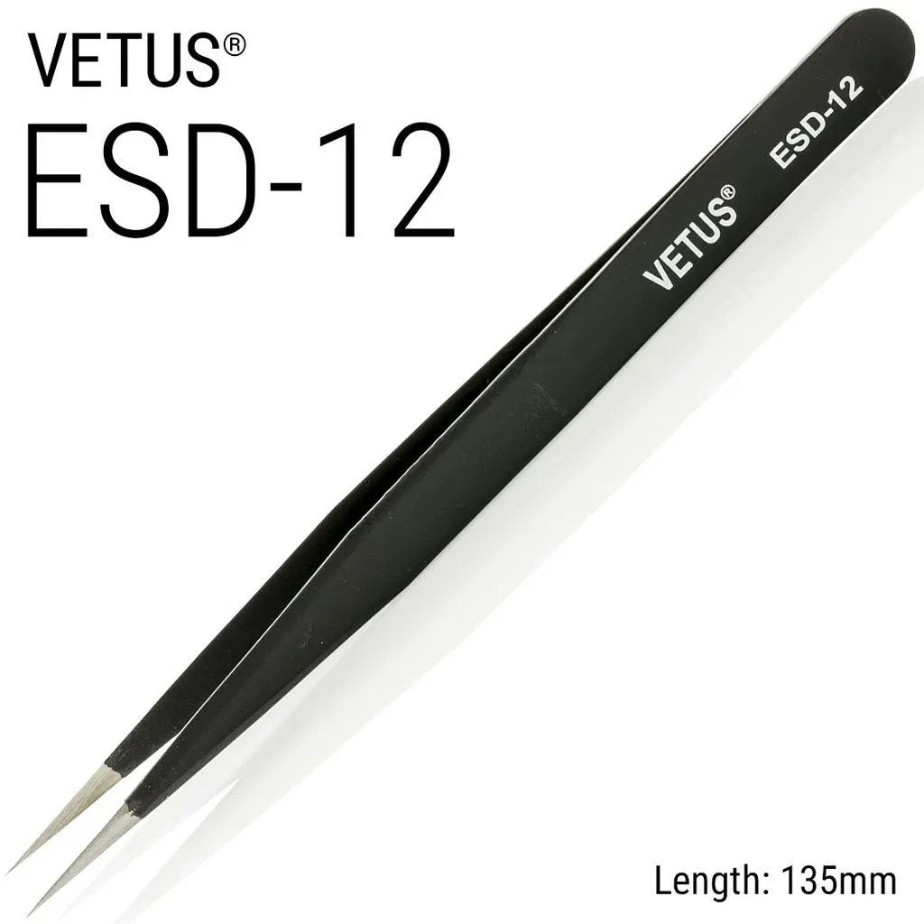 Genuine VETUS ESD-12 tweezers for eyelash extensions, BLACK