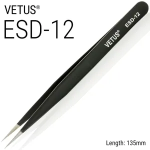 Genuine VETUS ESD-12 tweezers for eyelash extensions, BLACK