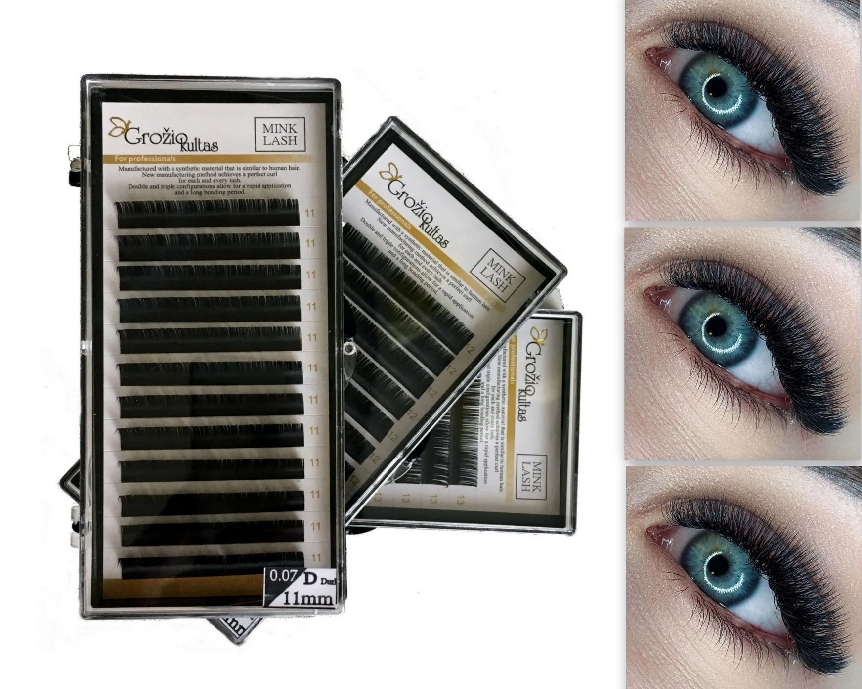 GK Mink lashes for eyelash extensions volume ONE size, 0.07-C