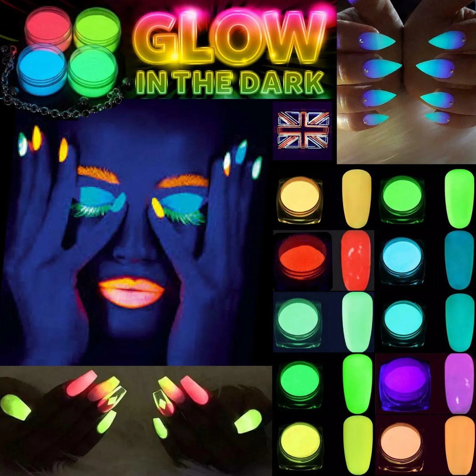 GLOW IN THE DARK nail art design, NEON ORANGE