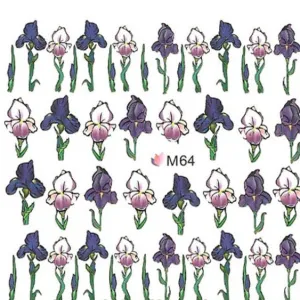 Nail art water decals sticker slider, Purple Irises M64