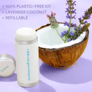 Peach Not Plastic Body Lotion Starter Kit | Refillable Lotion for Dry Skin with Shea Butter and Jojoba Balm for Women and Men | Coconut Lavender Scent