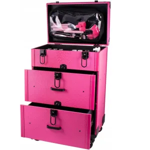 PRO Beauty leather trolley XL size on wheels, HOT PINK