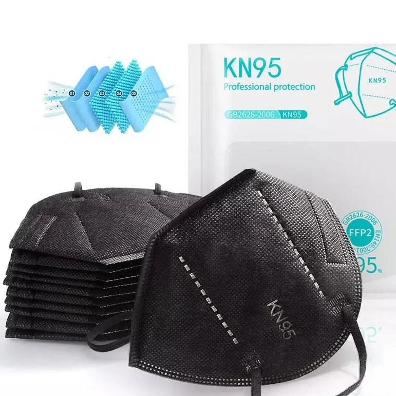 Protective face mask respirator KN95, BLACK with black earloops x 10 pieces