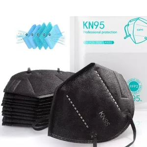 Protective face mask respirator KN95, BLACK with black earloops x 10 pieces