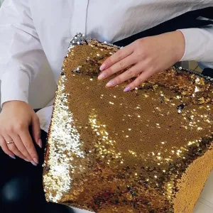 Shiny bag with zipper 38 x 33 x 15 cm, GOLD-SILVER