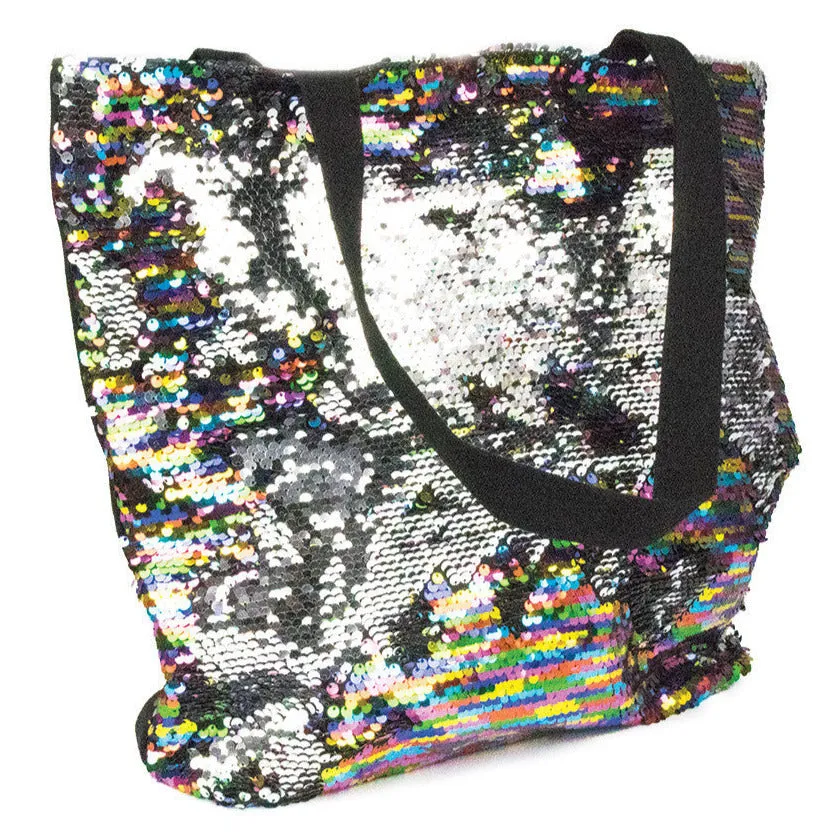 Shiny bag with zipper 38 x 33 x 15 cm, RAINBOW-SILVER