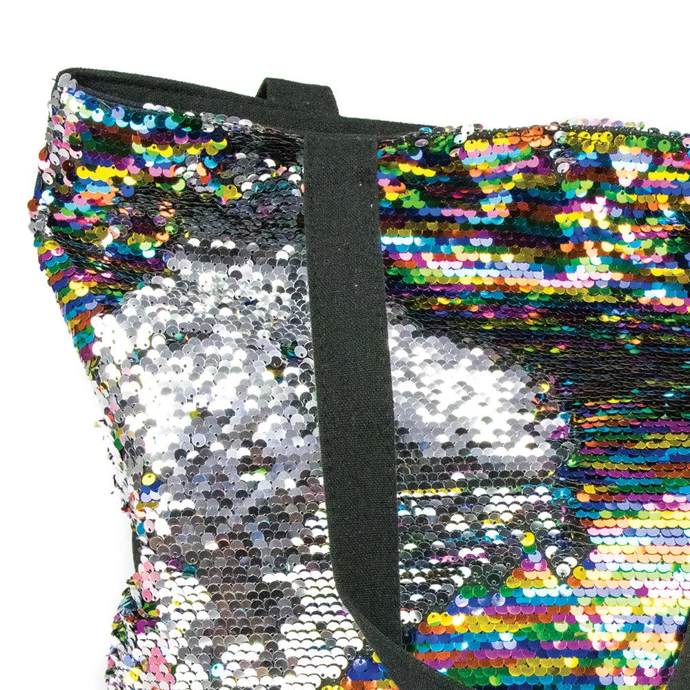 Shiny bag with zipper 38 x 33 x 15 cm, RAINBOW-SILVER