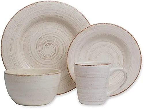 TAG Sonoma Ironstone 16-Piece Dinnerware Dish Set | Dinnerware Includes:4 Dinner Plates, 4 Salad Plates, 4 Bowls and 4 Mugs Dinnerware Ivory