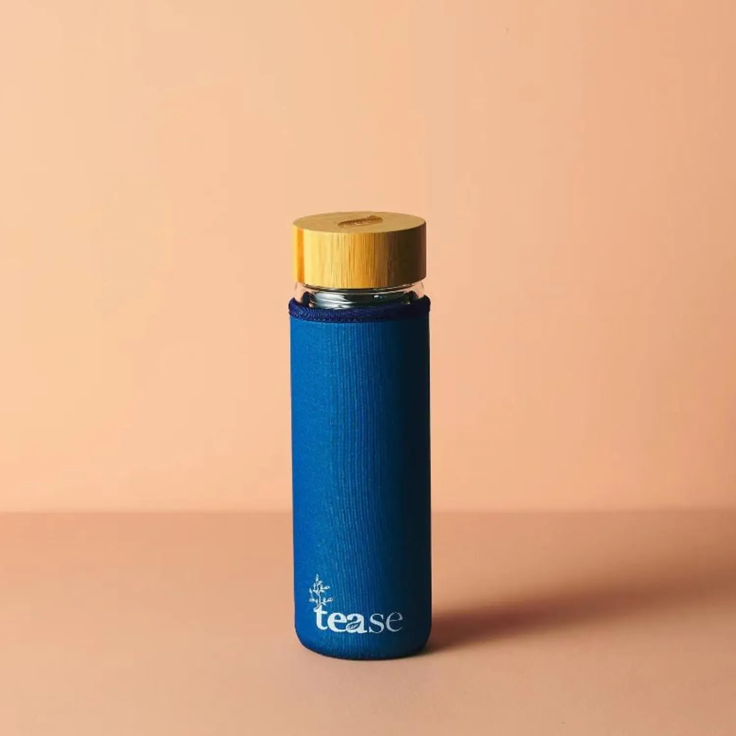 Tease Tea Glass & Bamboo Tea Tumbler 3 in 1 Versatile Infuser to Brew Tea, Coffee, Fruit Water Infused Drinks Mocktails, Includes Neoprene Sleeve Handle, Bamboo Lid, Airtight Leak-Proof 450ml (Bluebell)