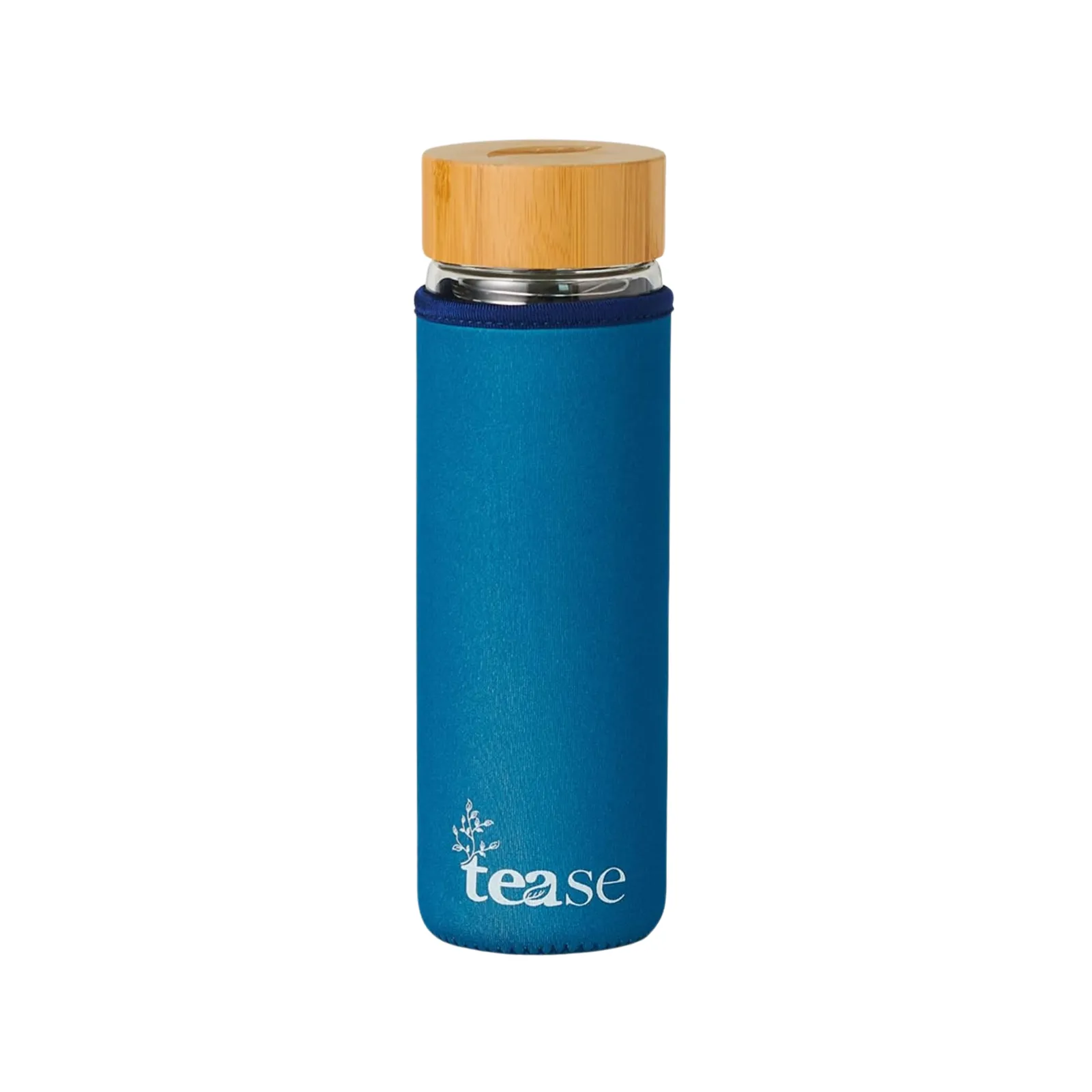 Tease Tea Glass & Bamboo Tea Tumbler 3 in 1 Versatile Infuser to Brew Tea, Coffee, Fruit Water Infused Drinks Mocktails, Includes Neoprene Sleeve Handle, Bamboo Lid, Airtight Leak-Proof 450ml (Bluebell)