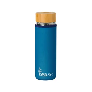 Tease Tea Glass & Bamboo Tea Tumbler 3 in 1 Versatile Infuser to Brew Tea, Coffee, Fruit Water Infused Drinks Mocktails, Includes Neoprene Sleeve Handle, Bamboo Lid, Airtight Leak-Proof 450ml (Bluebell)