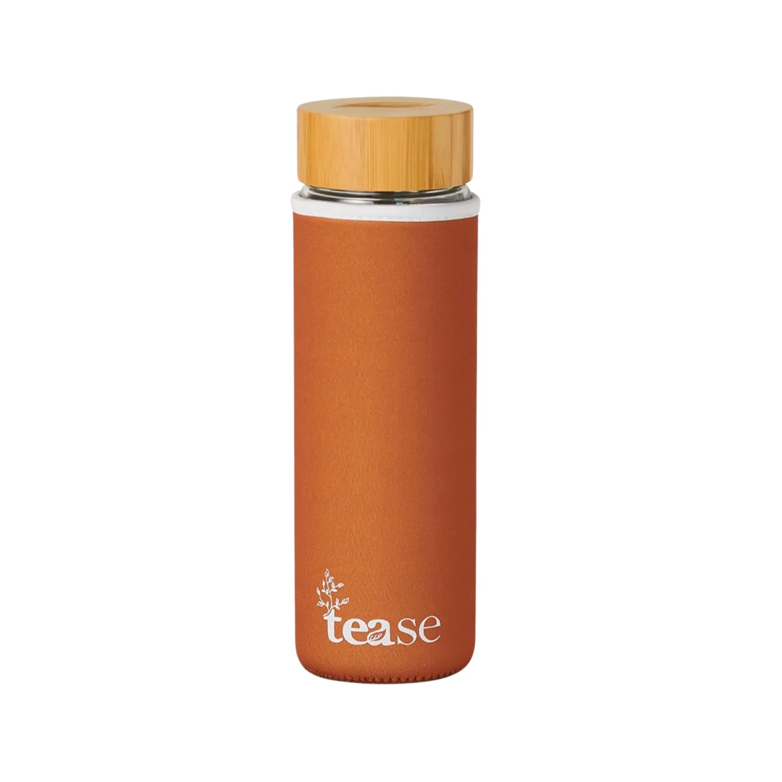 Tease Tea Glass & Bamboo Tea Tumbler 3 in 1 Versatile Infuser to Brew Tea, Coffee, Fruit Water Infused Drinks Mocktails, Includes Neoprene Sleeve Handle, Bamboo Lid, Airtight Leak-Proof 450ml (Cinnamon)
