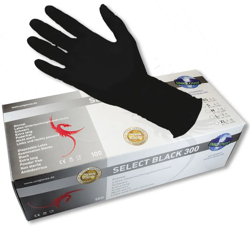 Unigloves Select Black latex gloves ultra resistant XS, S or M