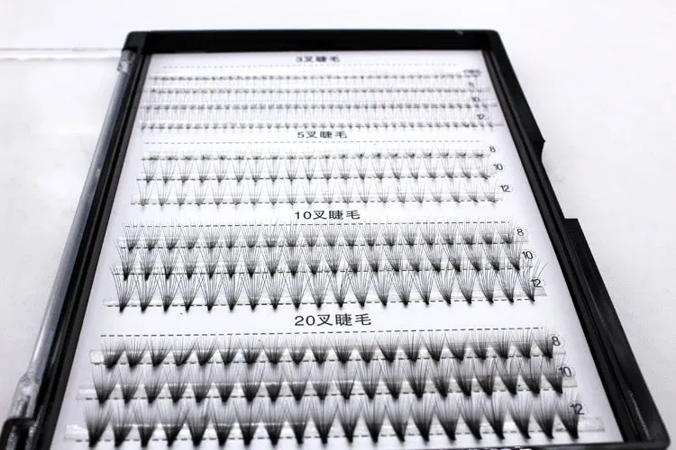 Volume cluster eyelashes pro made fans 20D/10D/5D/3D, MIX/C/8-12 mm (240 pieces)