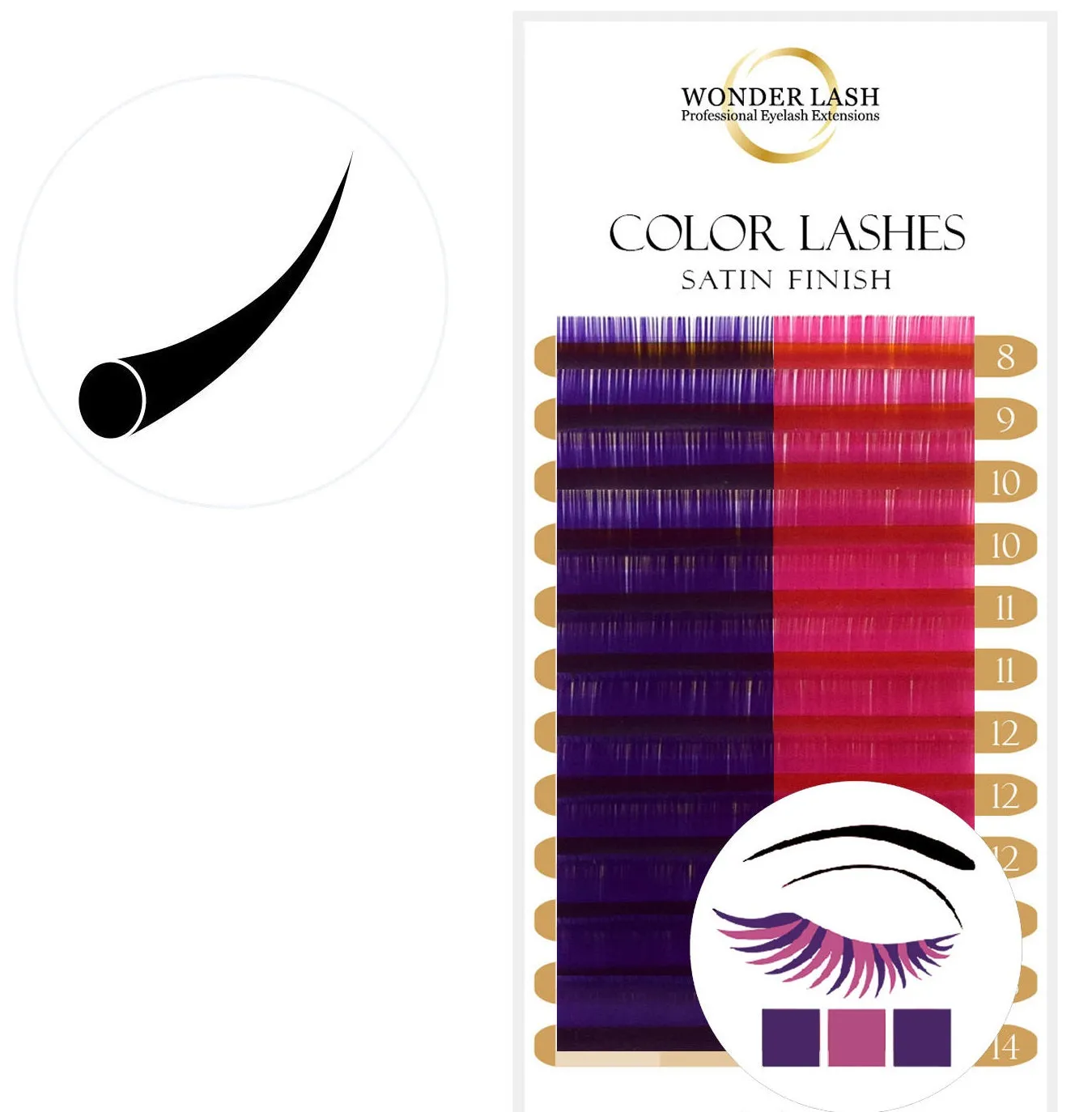 WonderLash® Color eyelash extension mink MIX, Purple   Pink