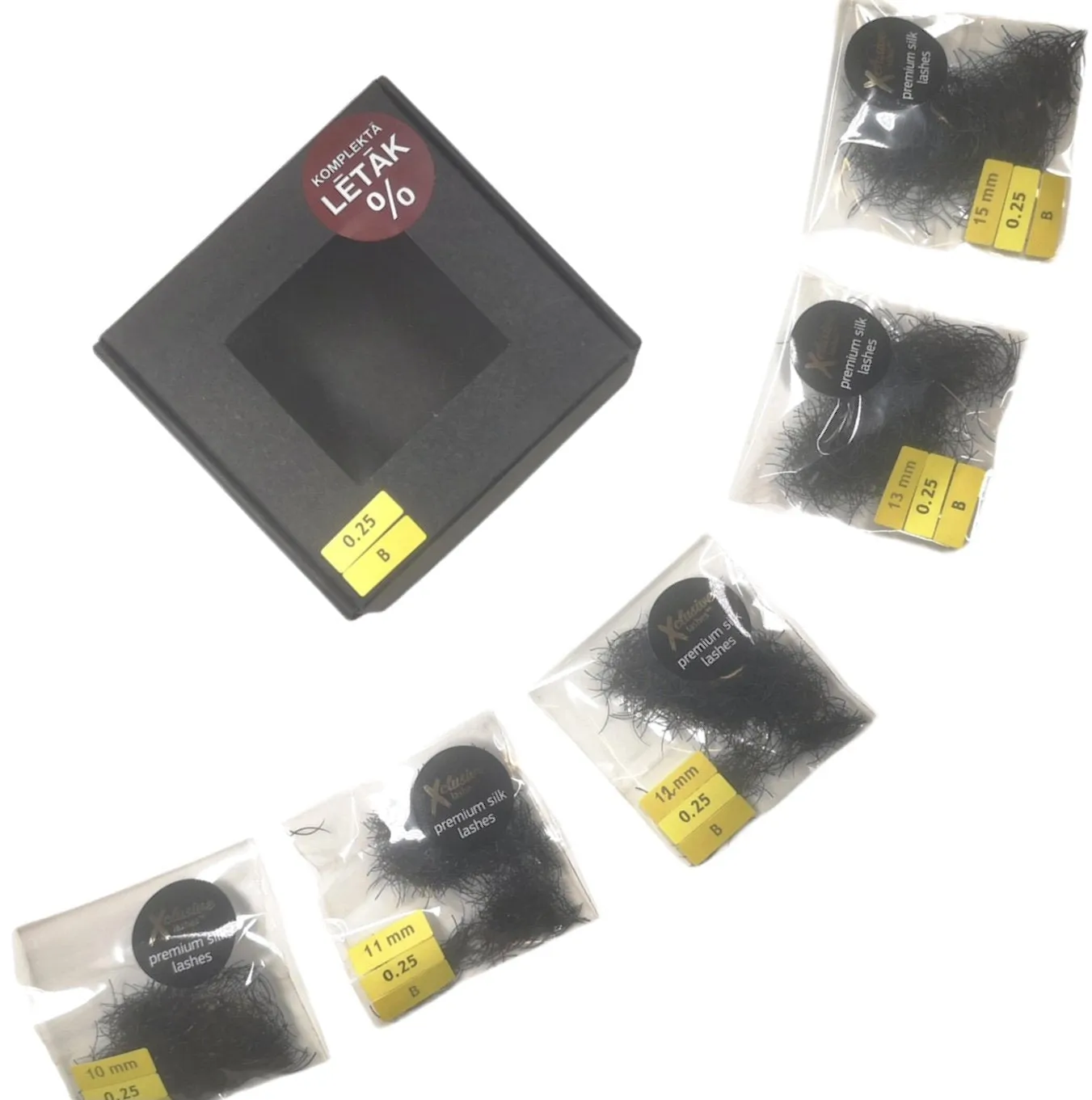 Xclusive Silk lash for eyelash extensions KIT - B - 0.25 - 11, 12, 13, 14 & 15 mm