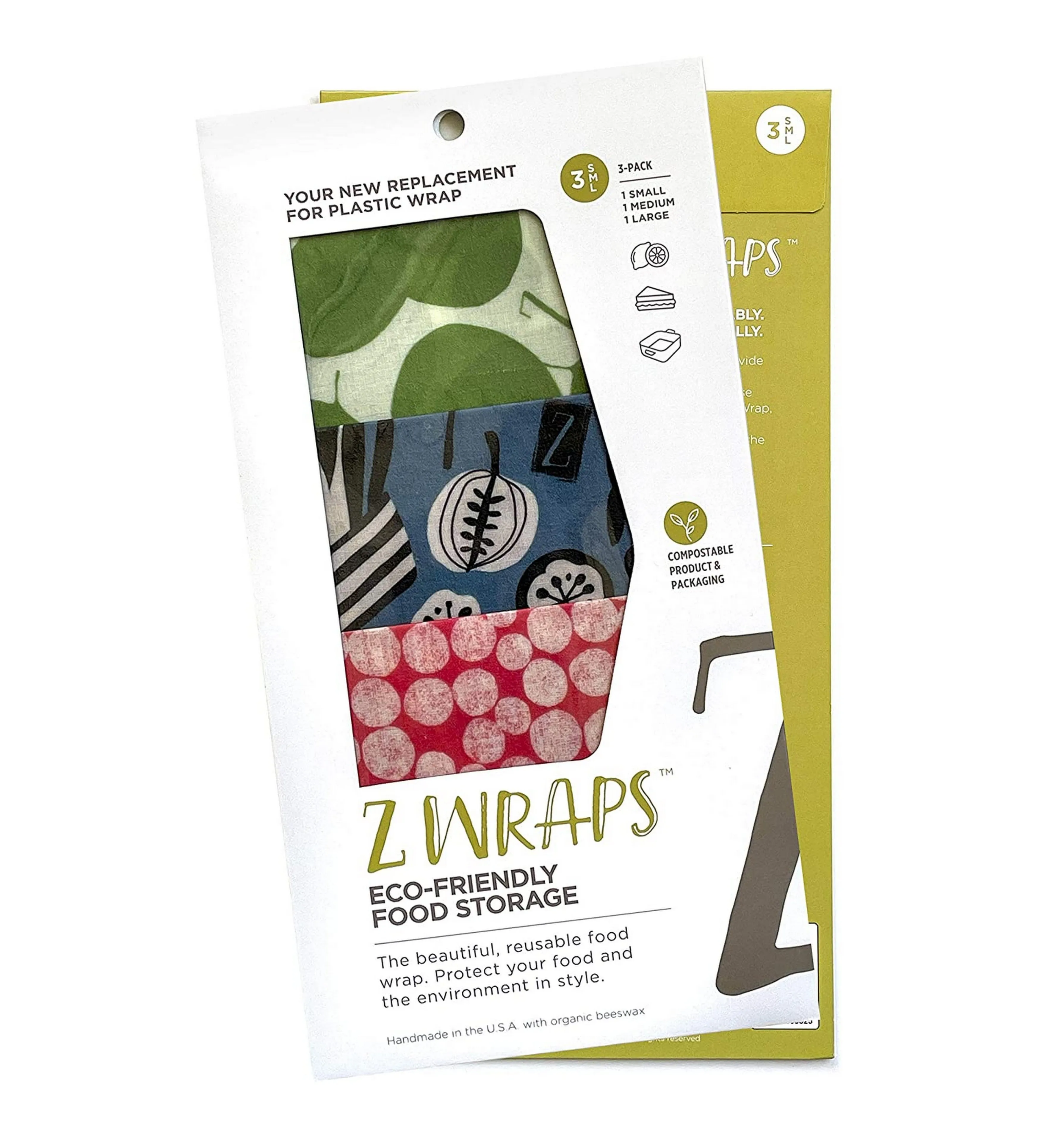 Z Wraps Multi 3-Pack, Reusable Beeswax Food Wrap and Food Storage Saver, Alternative to Plastic Wrap, Sustainable, Eco-Friendly Beeswax Food Wraps - Small, Medium, Large (Dots/Petals/Leafy)